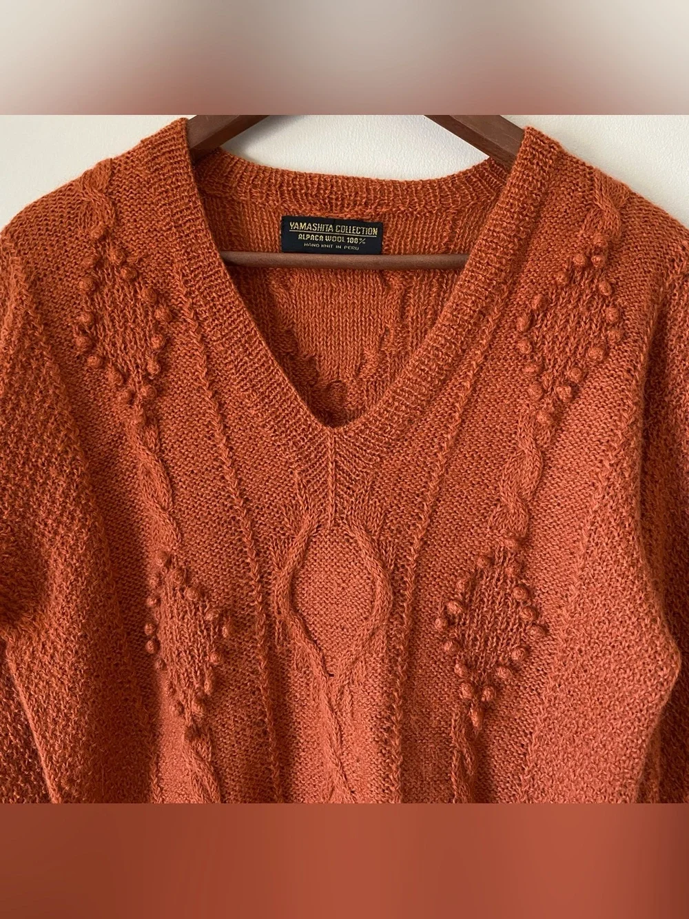 Yamashita Collection 100% Alpaca Hand Knit Peru Cable Bobble Sweater Rust Est S